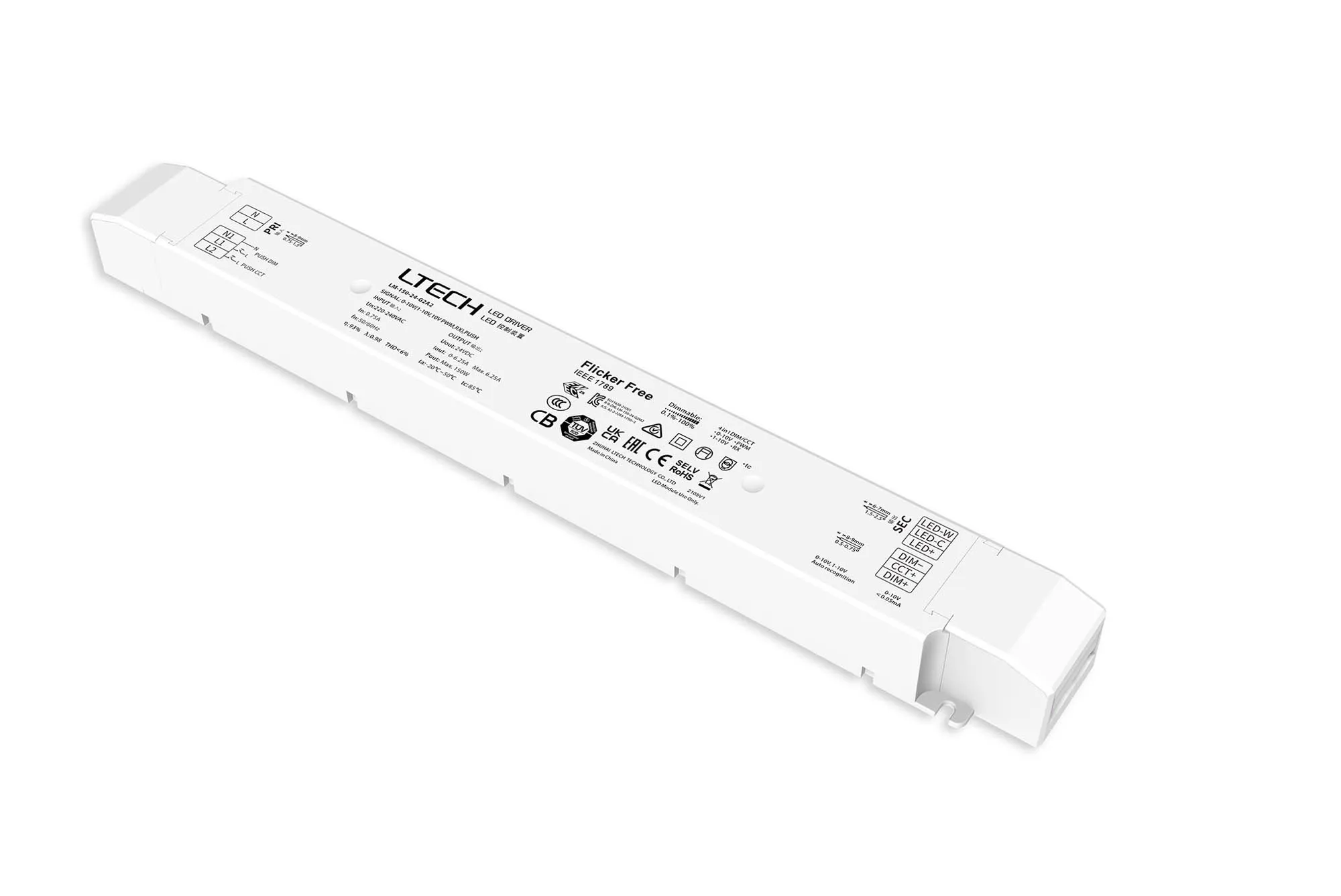 0-10V/1-10V/10V PWM/RX/Push DIM/CT, 0-100% Dim, CV 150W 24Vdc 6.25A, 200-240Vac,IP20, 5yrs Warranty. LM-150-24-G2A2  LTECH Constant Voltage